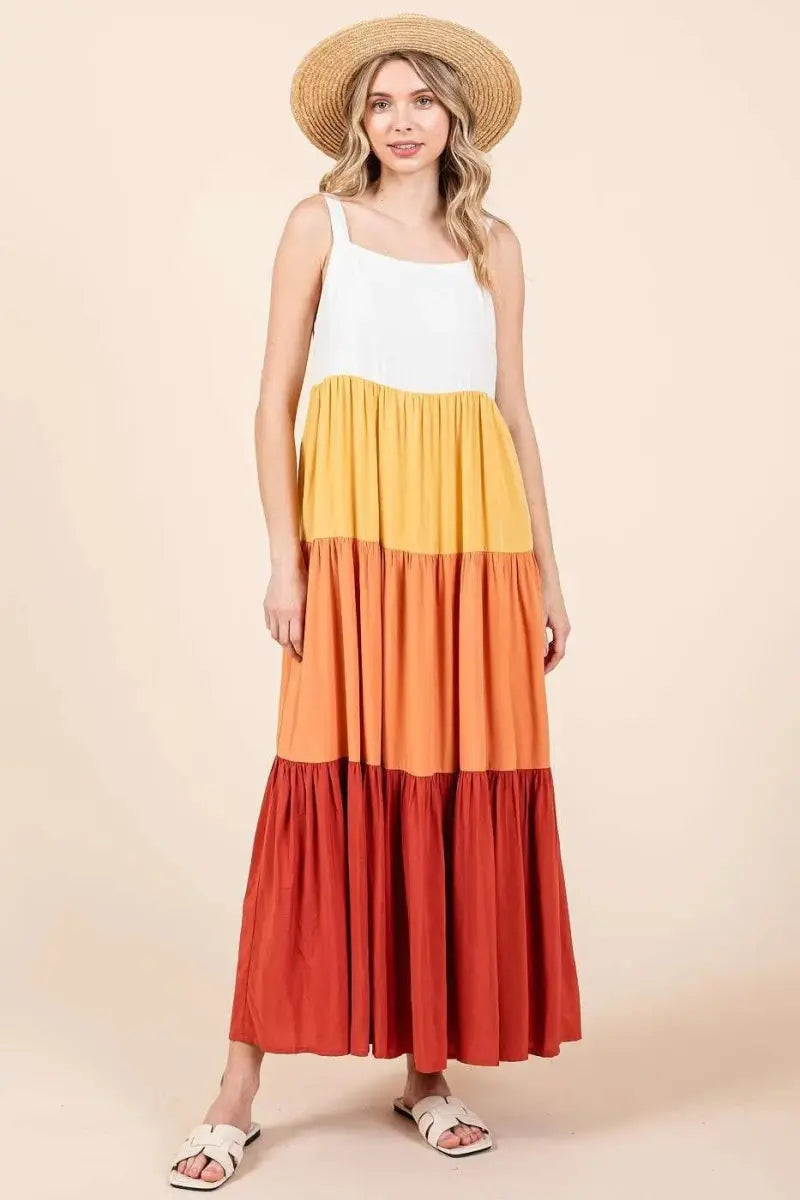 Mittoshop Color Block Tiered Pull-On Maxi Dress for Women - Love Salve